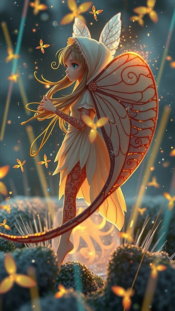 Dreamlike Firefly in Whirling Vortex of Light and Color