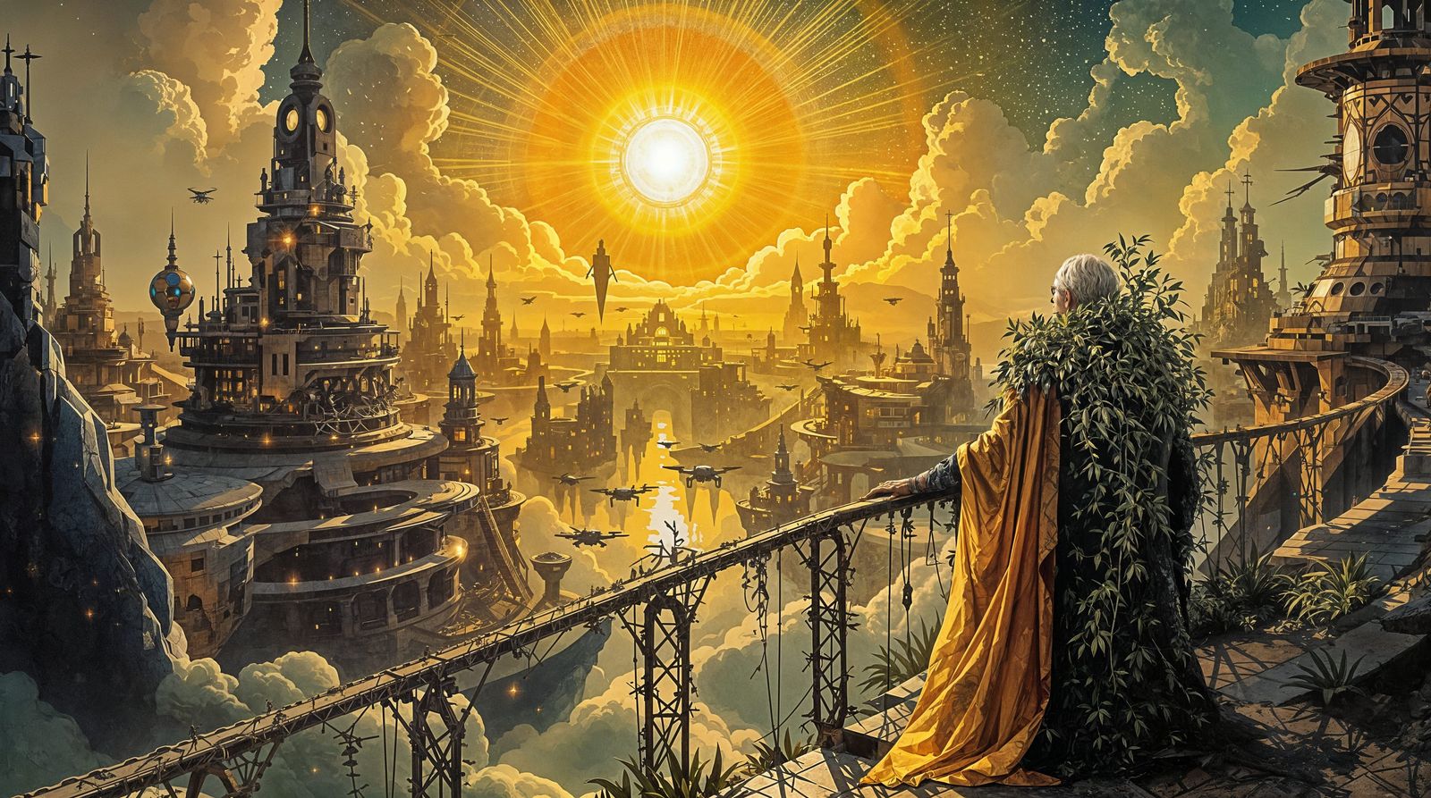 Solarpunk Sky City in Turmoil