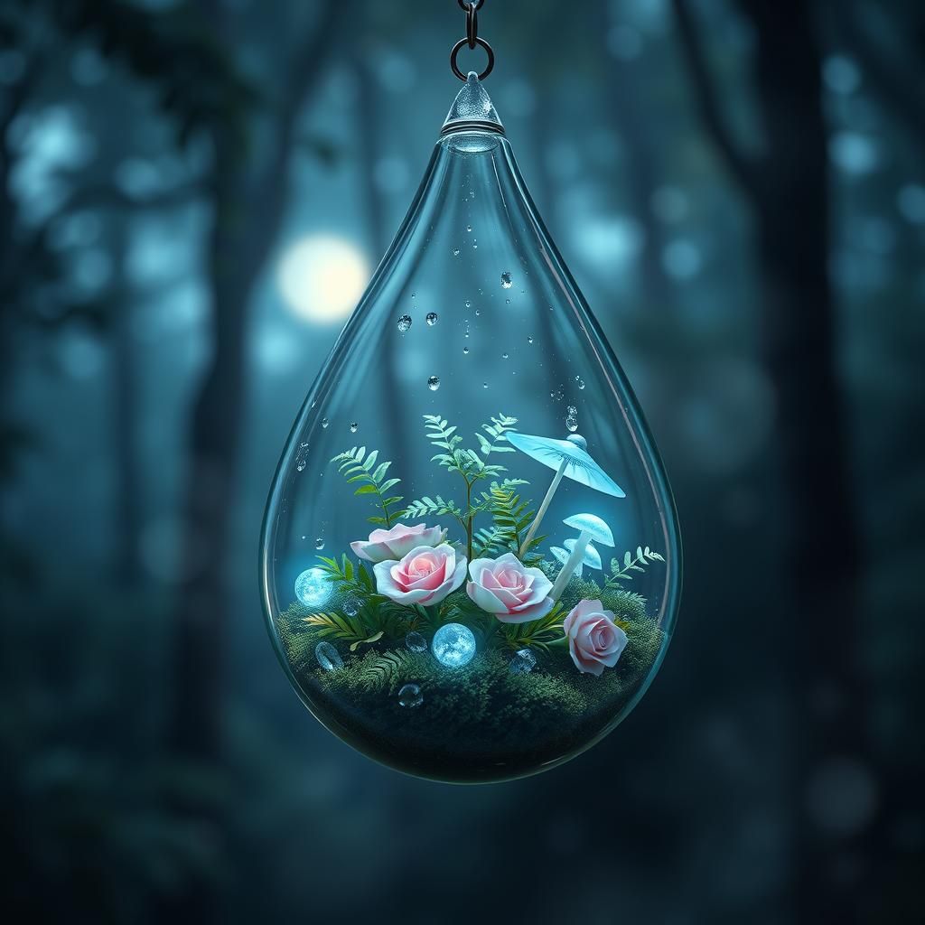 Bioluminescent Garden Inside Glass Teardrop Terrarium