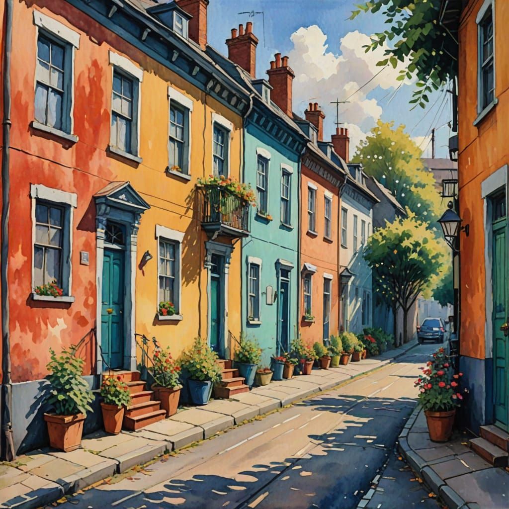 Row of houses terrace street scene