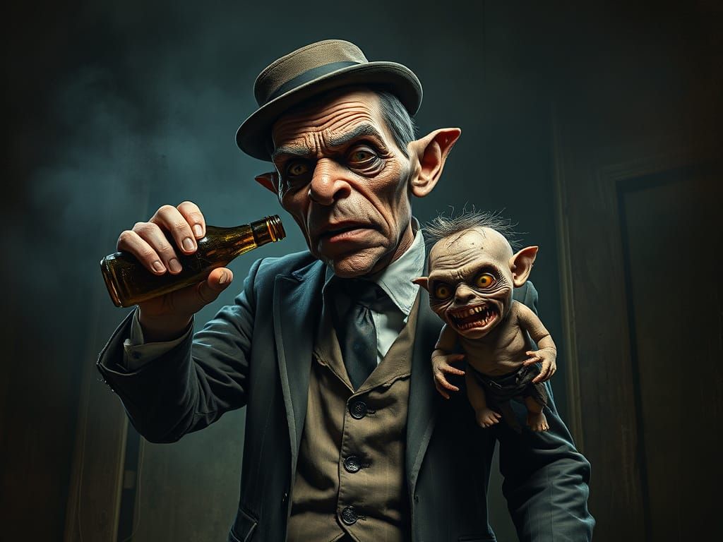 Ventriloquist and Doll in Dark Surreal Style