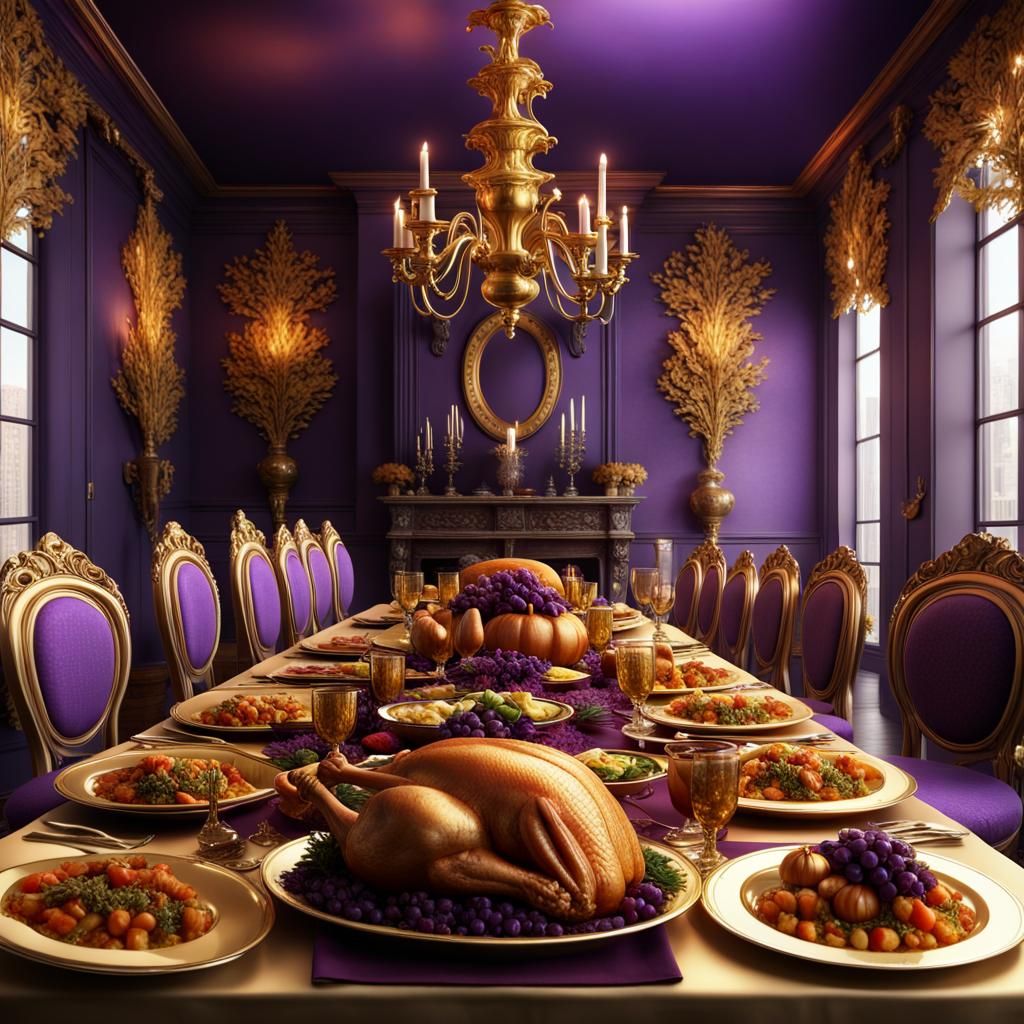Lavish Thanksgiving Feast in Gold and Purple