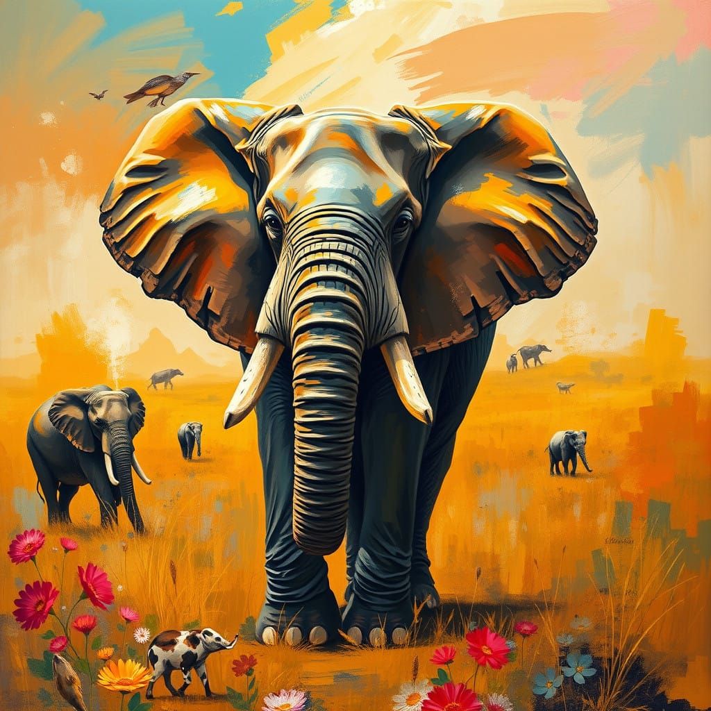 Majestic African Elephant in Vibrant Savanna Landscape