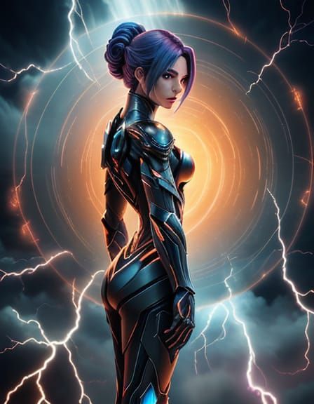 Villain Woman Controls Lightning in Futuristic Armor