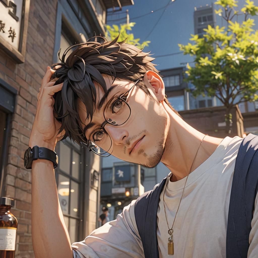 Anime Hero with Glasses in 3D Style