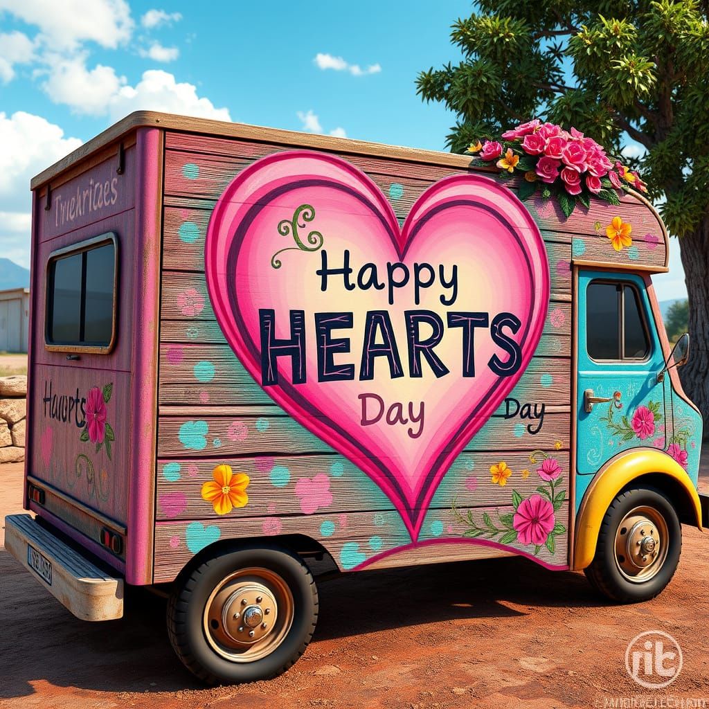Psychedelic Hippie Truck Celebrates Happy HEARTS Day