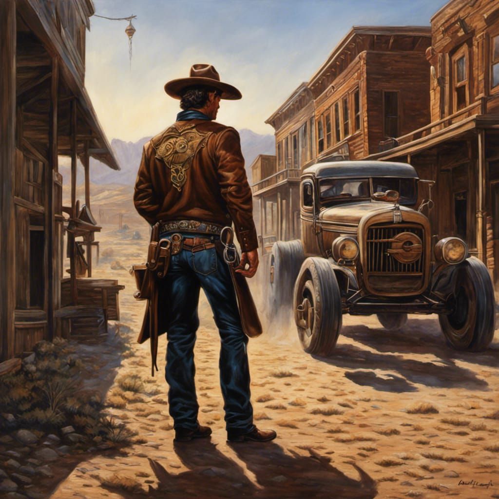 Cowboy Sheriff Ready for Duel: Hyperrealistic Oil Painting
