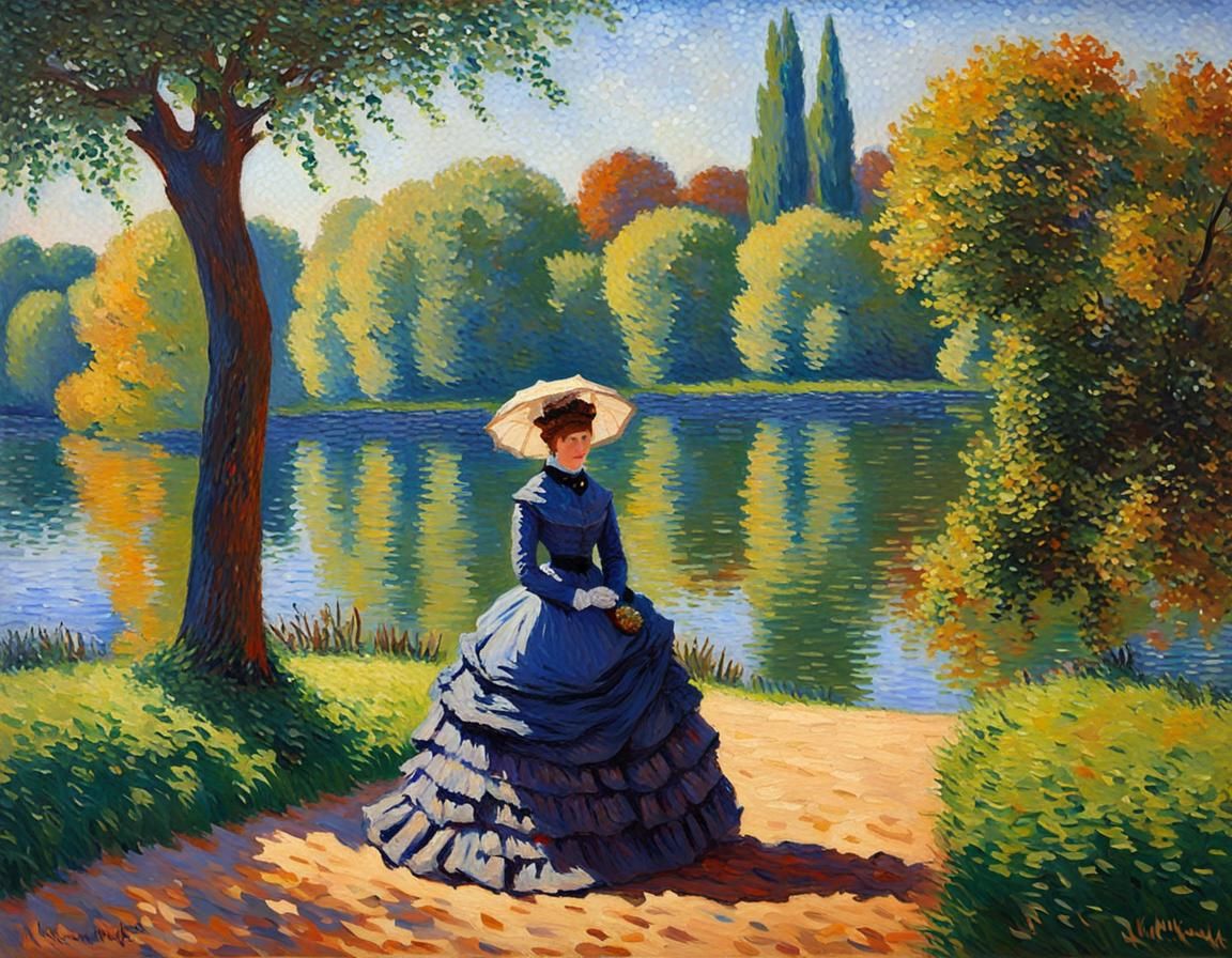 portrait of victorian woman in park Claude Monet oil paintin...