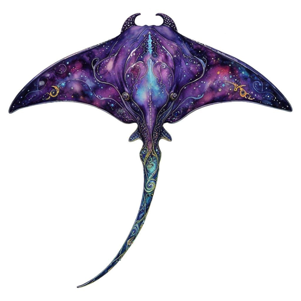 Manta Ray in Maximalist Watercolor Style