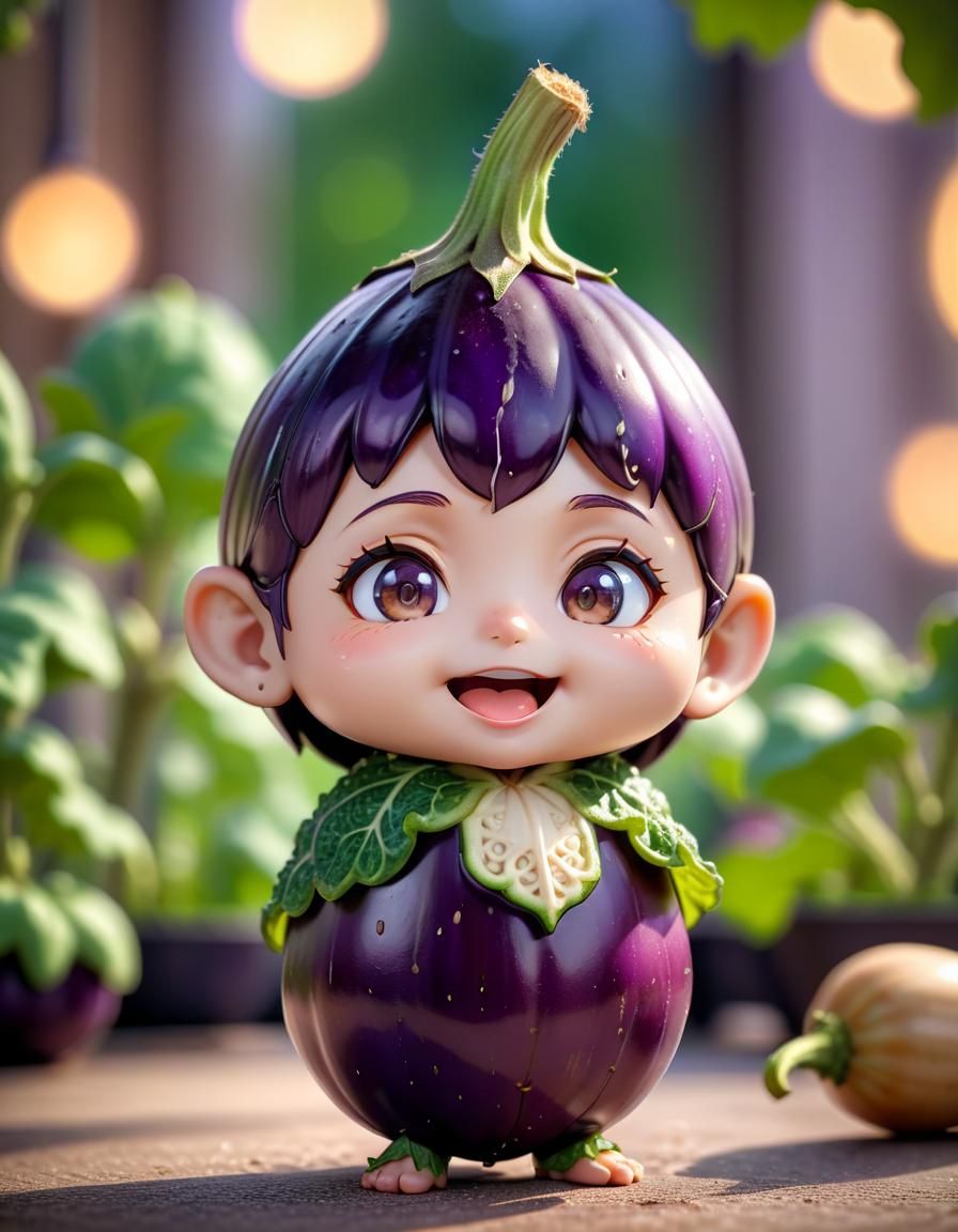 Charming Chibi Eggplant with Intricate Details