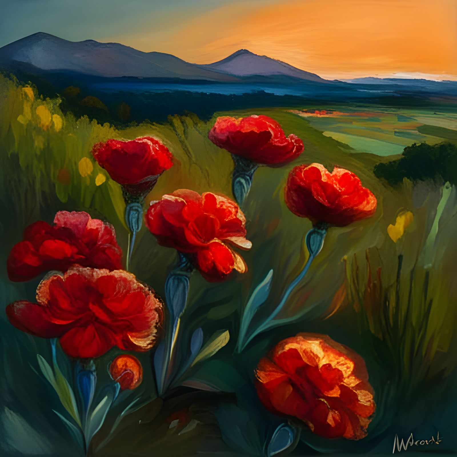 Carnations Overlooking Moors in Monet Style