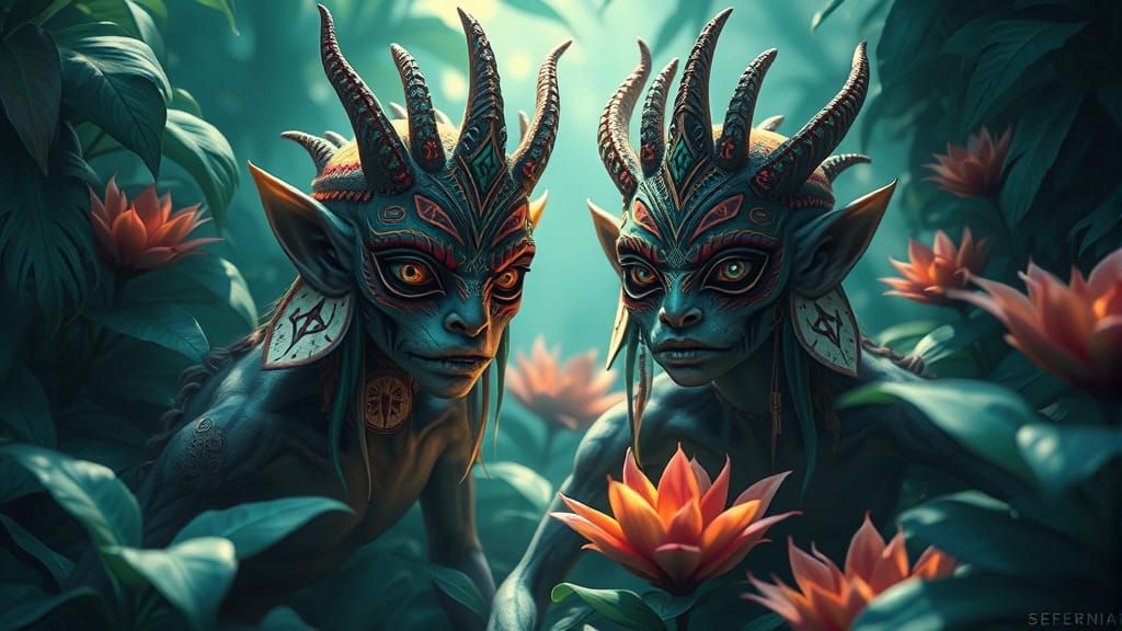 Surreal Creatures in Teal Hues Bathed in Soft Light