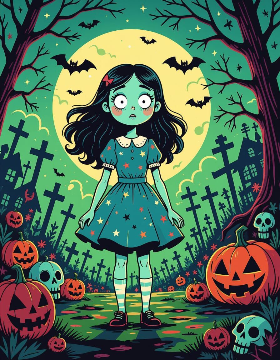 Laura in Horror-Comedy Landscape, Comic Book Style