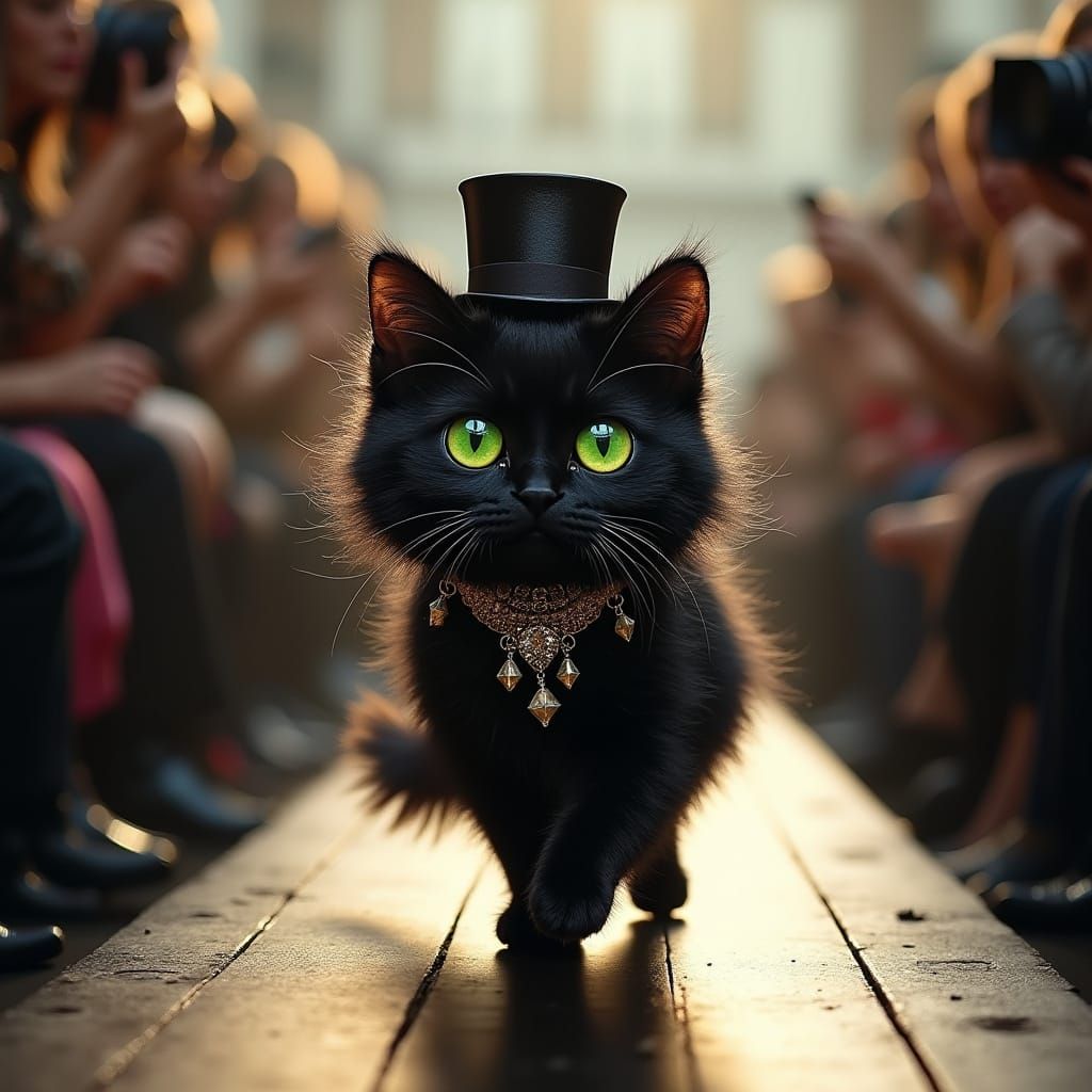 Whimsical Feline Fashionista Struts Down Catwalk