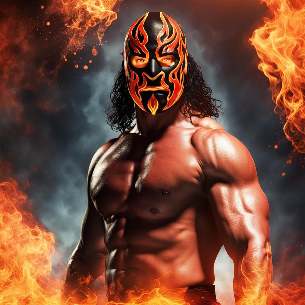 Kane WWE with Flame Mask: Sport Magazine Photo