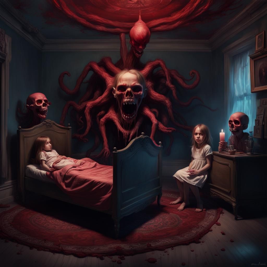 Creepy Psychedelic Universe with Demons, Dark Fantasy Art