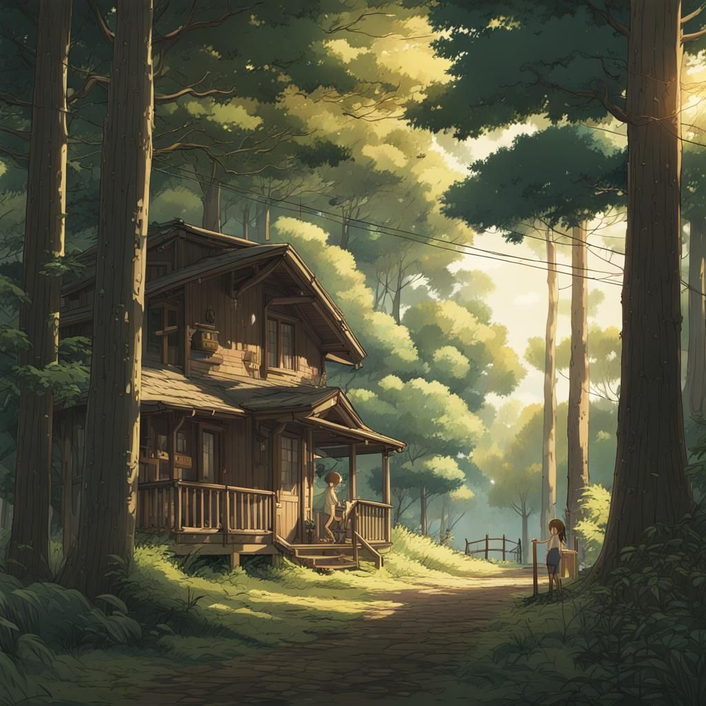 Anime Cabin in Woods by Makoto Shinkai