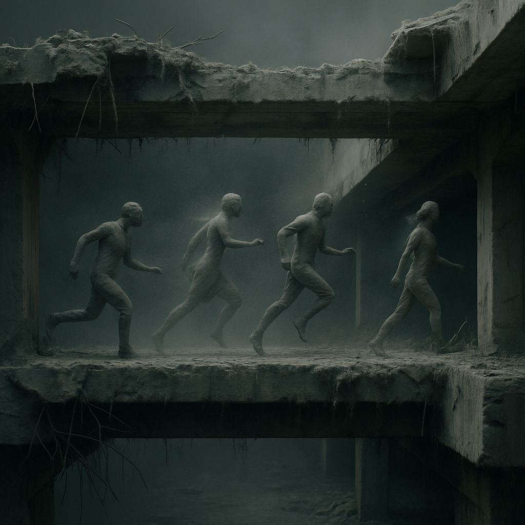 Ruined Skybridge Cross-Section in Dystopian Style