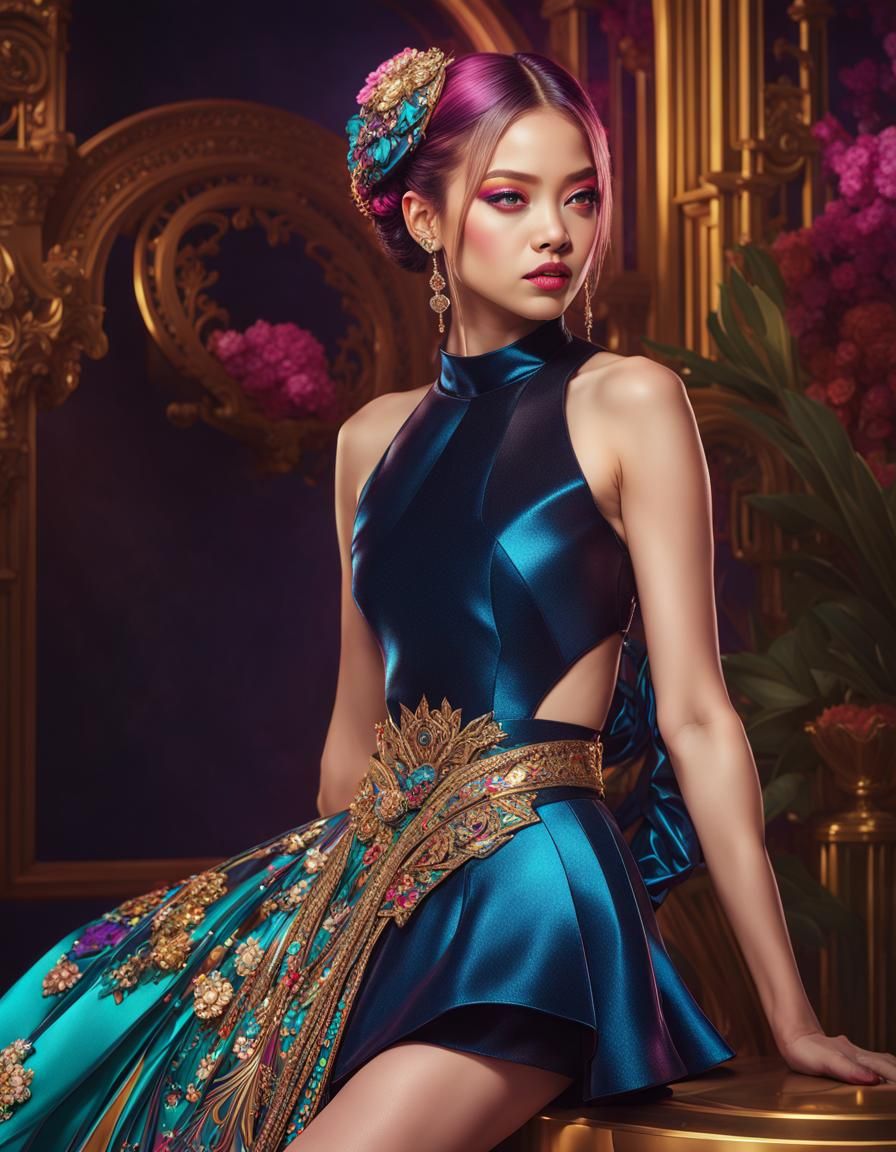 Jennie from Blackpink Portrait in Art Nouveau Style