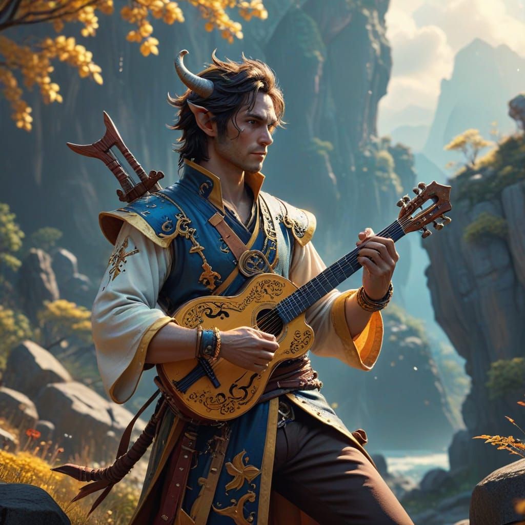 Tiefling Bard with Cross-Lute in Anime Style