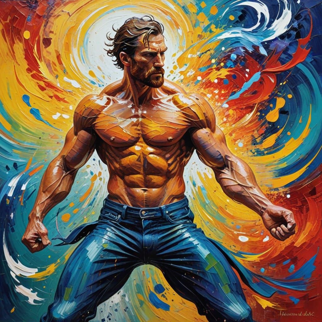Determined Warrior in Vibrant, Expressive Brushstrokes