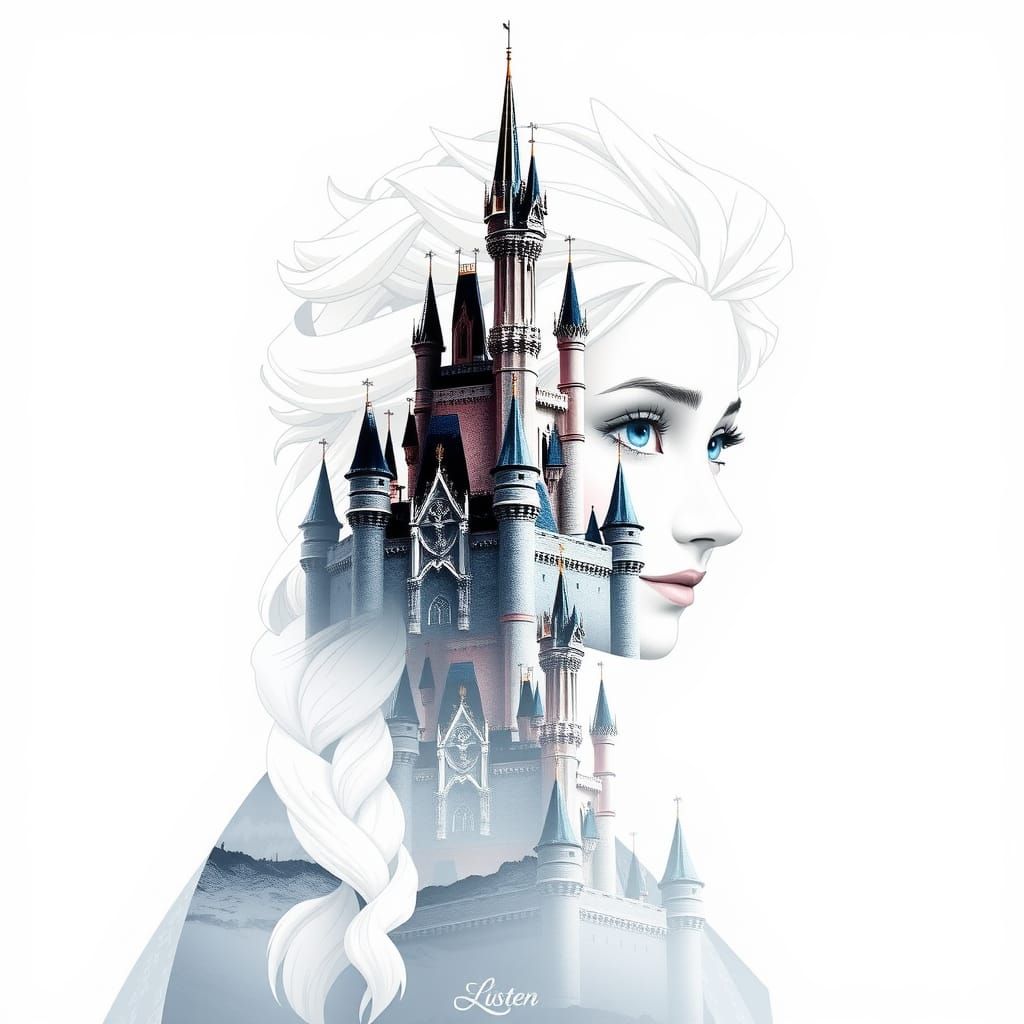 Elsa's Majestic Castle Portrait in Double Exposure
