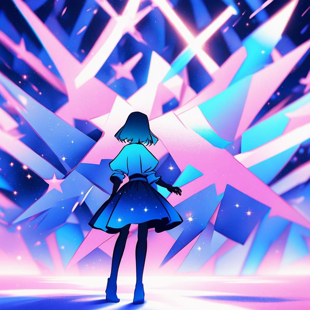 Star-Themed Anime Girl in Navy and Pink