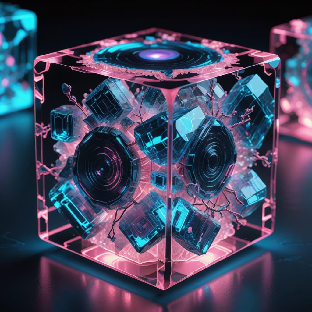 Glowing Pink Quartz Cube in Digital Art Style