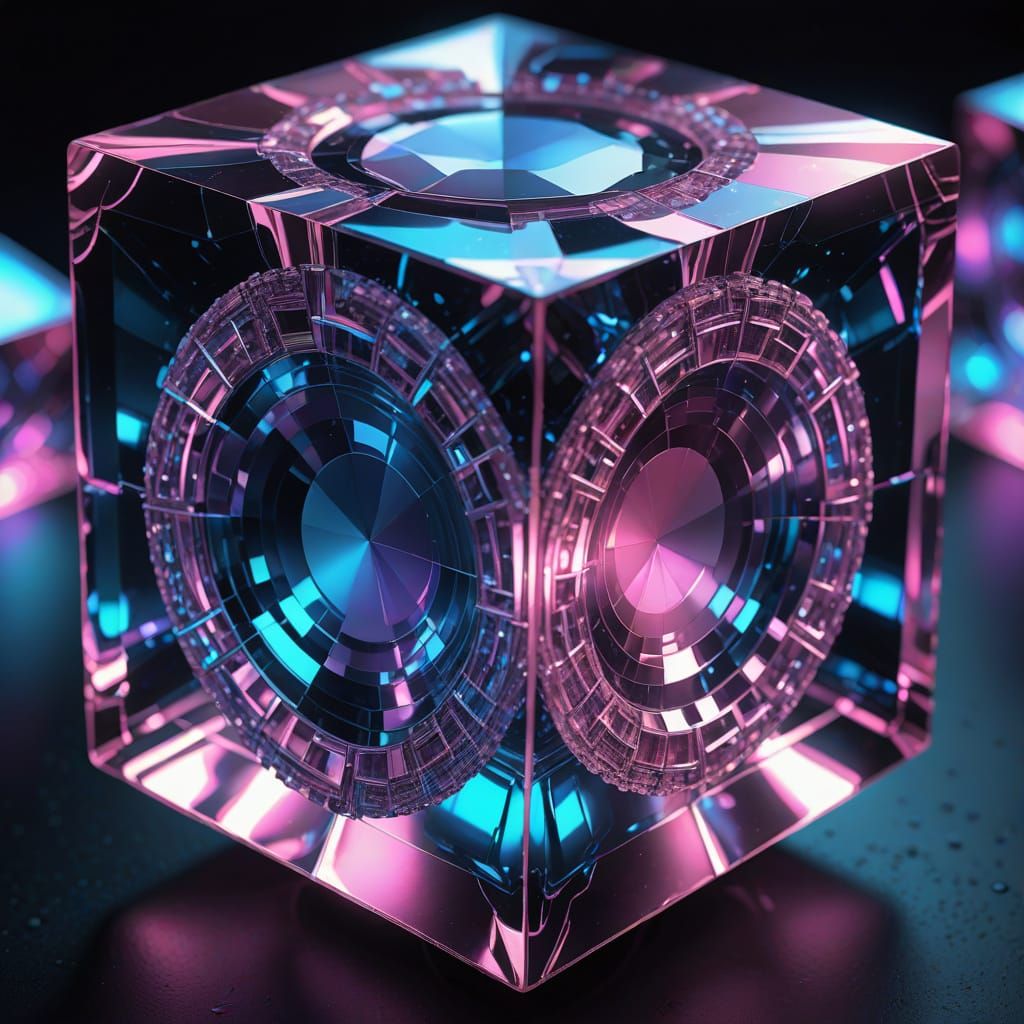 Glowing Quartz Cube with Blue Core: Digital Art
