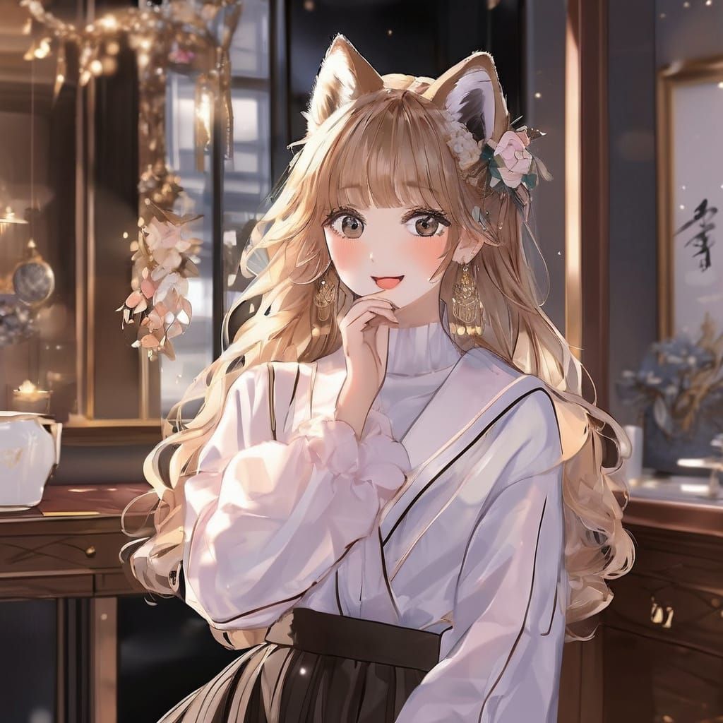 Anime Raccoon Girl Portrait with Painterly Triadic Colors