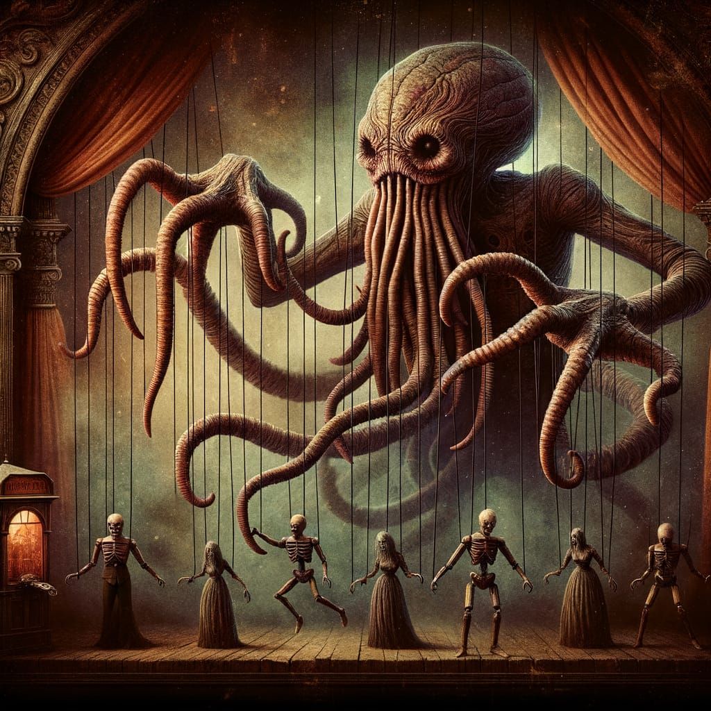 Gothic Horror Puppet Master Controls Undead Marionettes