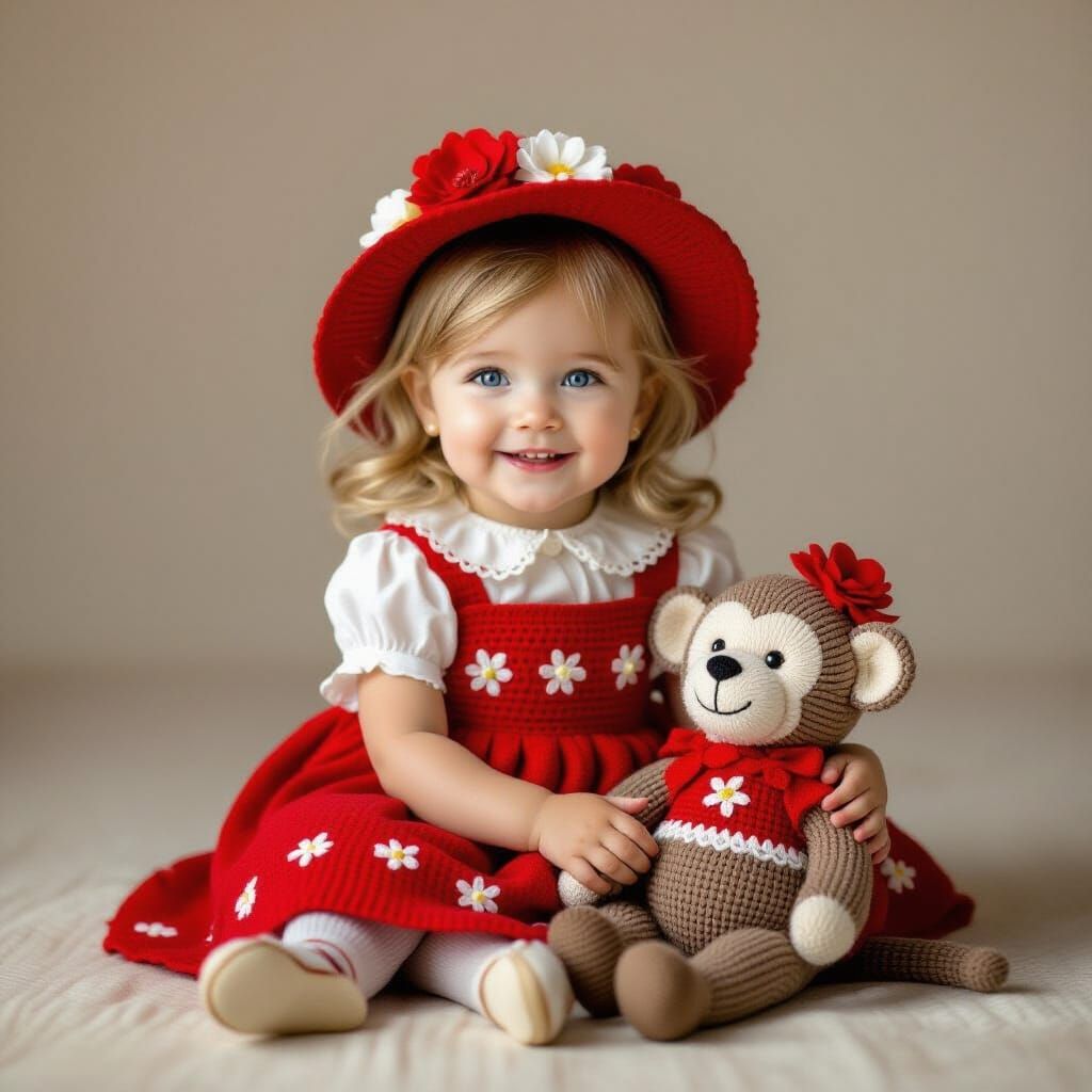 Hyperrealistic Girl and Monkey in Lace