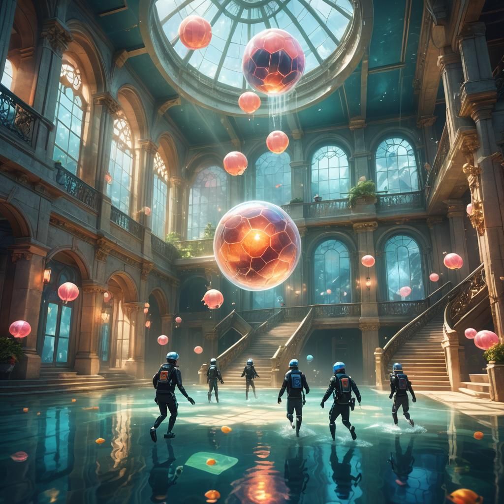 Underwater Soccer in a Futuristic Palace
