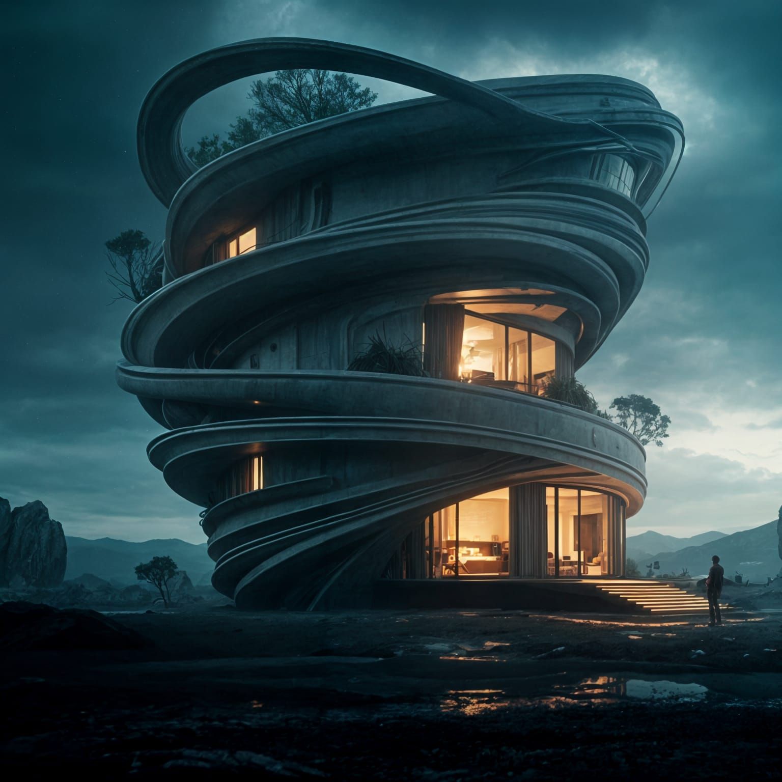 Surreal Semisculpture House in Abstract Style