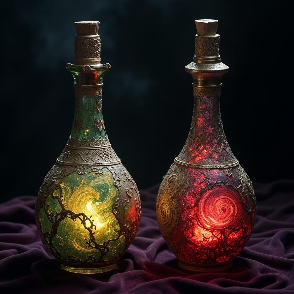 Mystical Wine Bottles in Dark, Velvety Hues