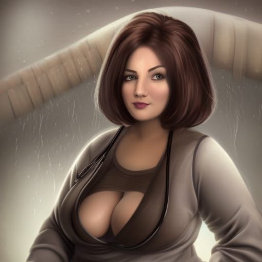 Attractive Female Doctor in Hospital, Detailed Digital Art