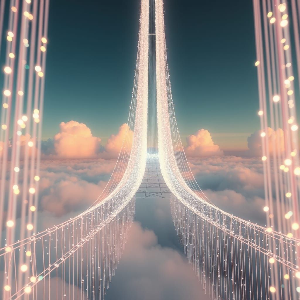 Luminous String Bridge in Dreamy Pastel Landscape