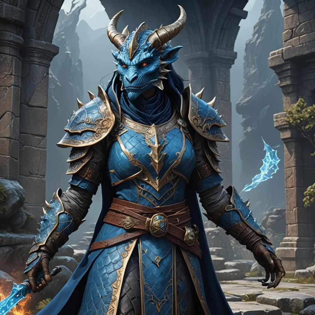 Dragonborn Divination Wizard in Detailed Matte Painting