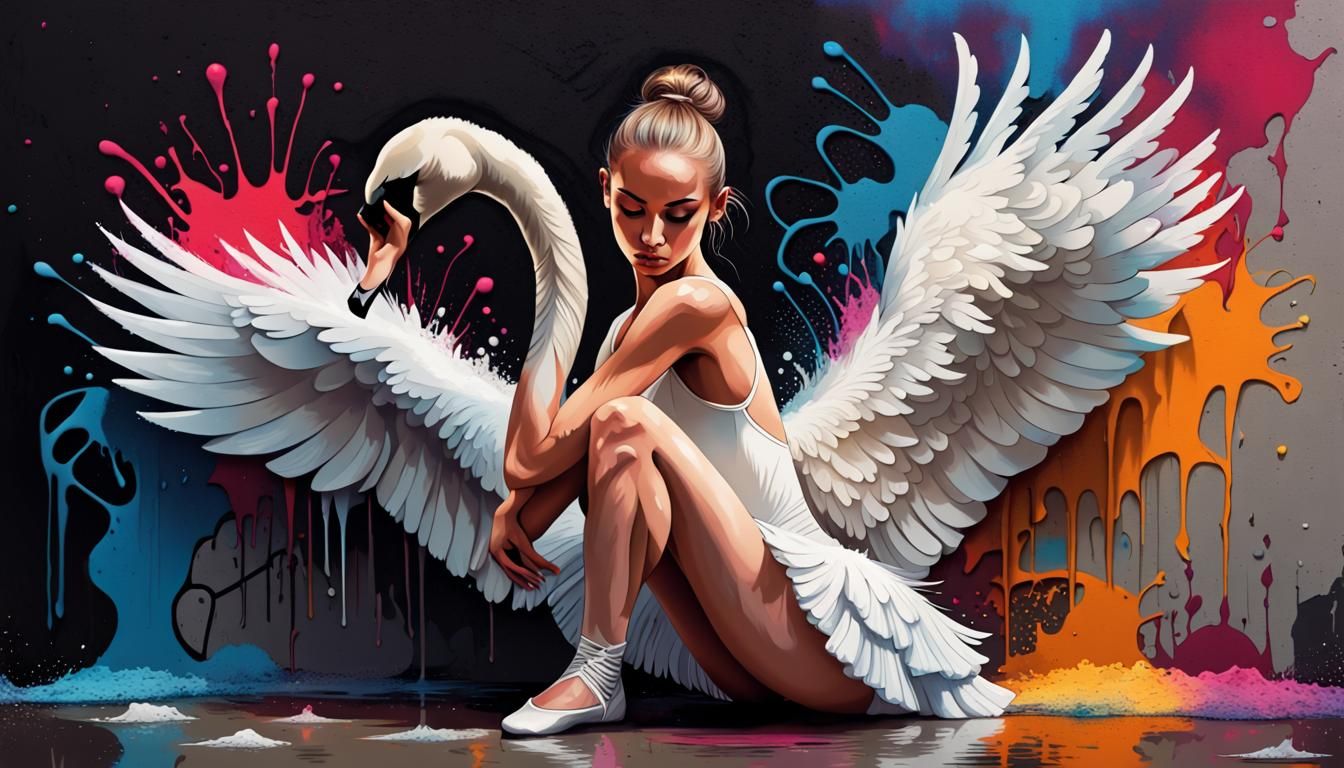 Dark Swan Ballet Dancer in Graffiti Art Style