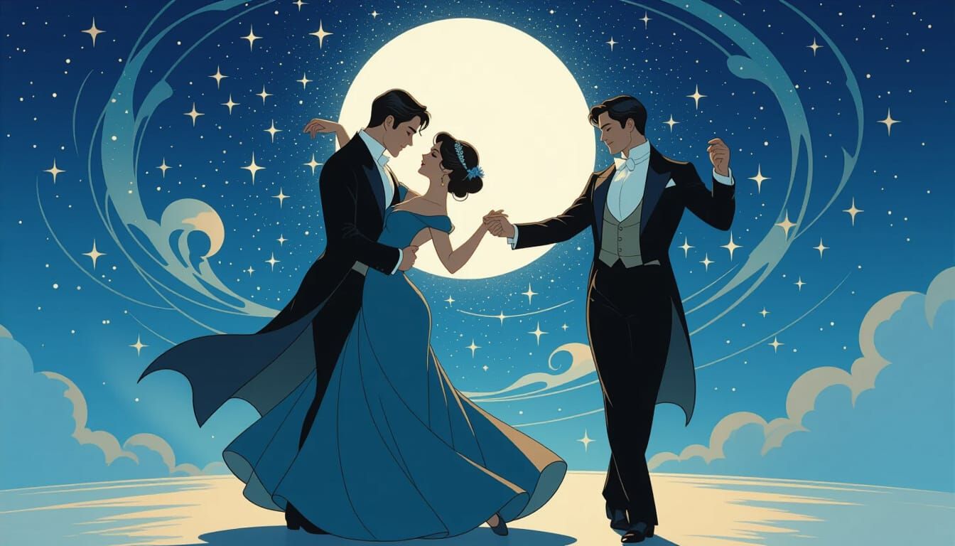 Passionate Waltz Under Starry Skies in Romantic Style