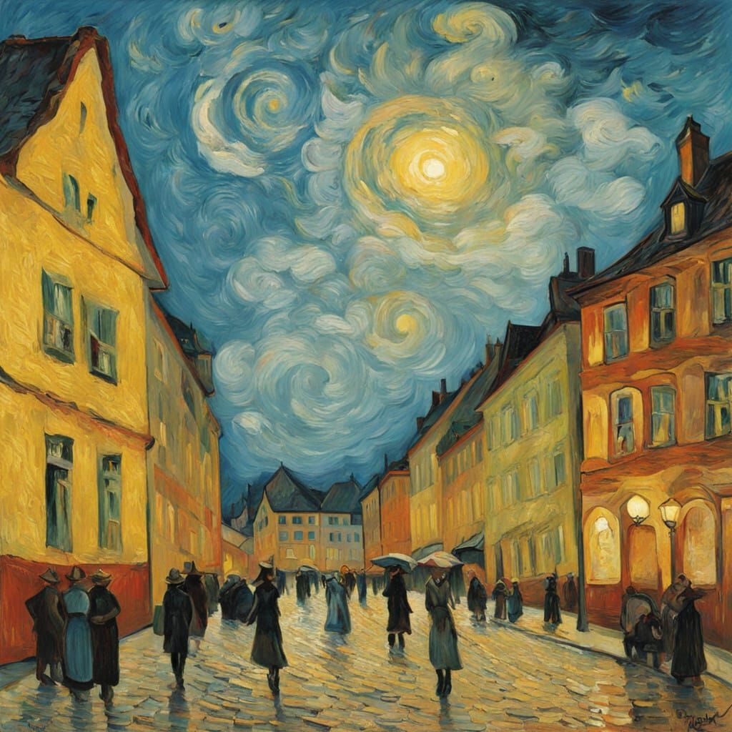 Vibrant Tuttlingen Street Scene in Neo-Impressionist Style
