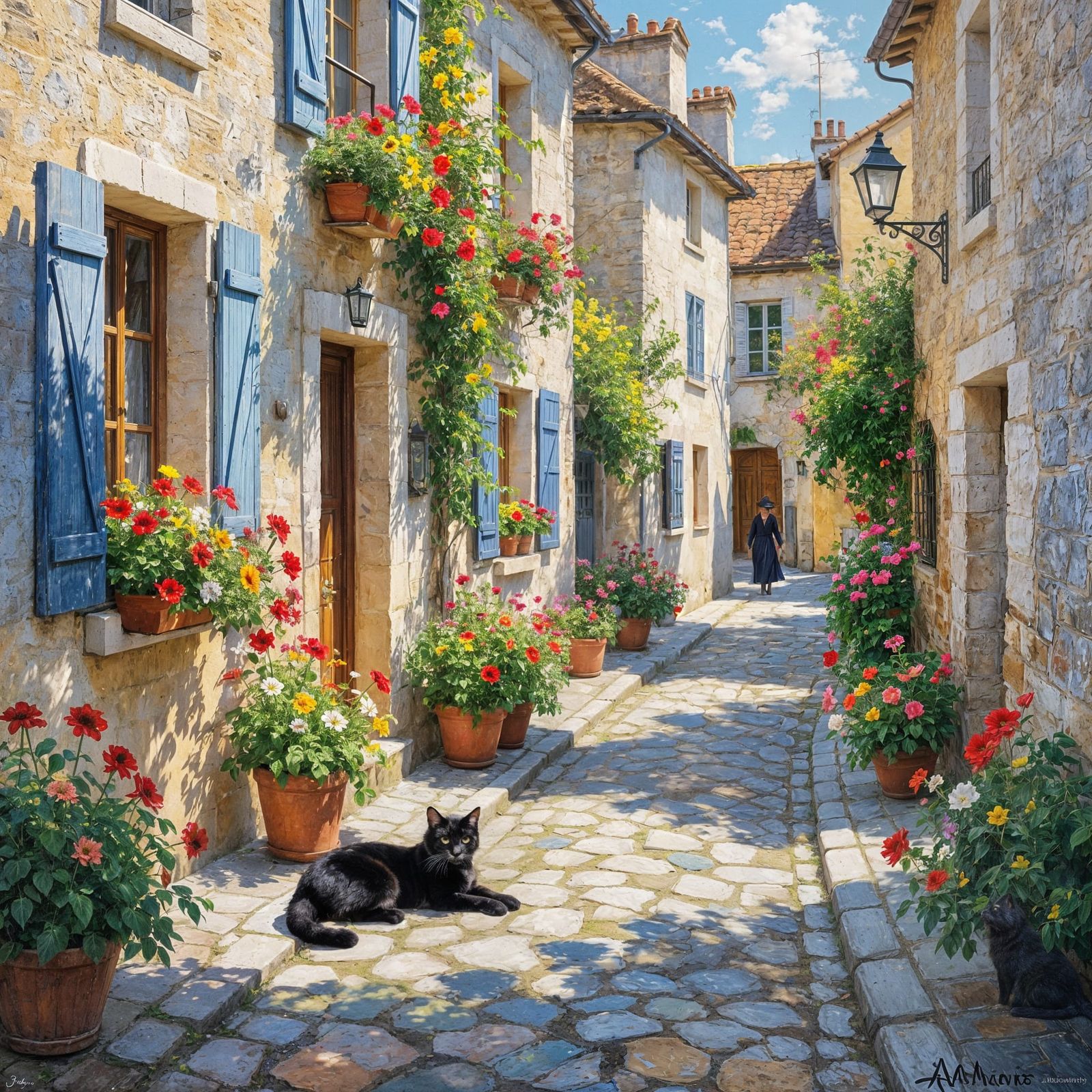 Sun-Drenched Paris Alleyway in Impressionist Style