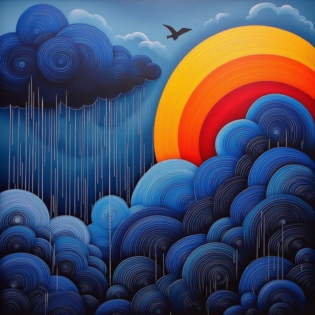 Surreal Abstract Painting in Bold Colors and Intricate Patte...