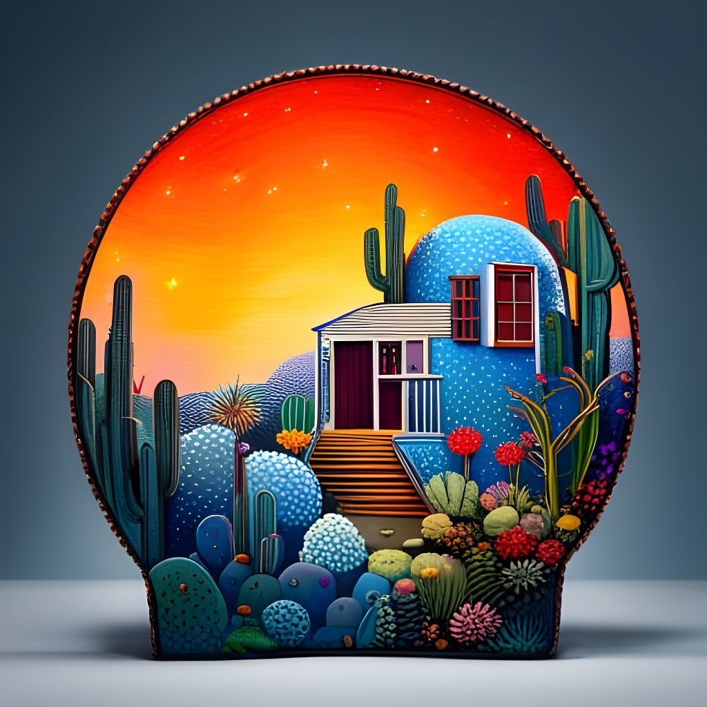 Detailed Cactus House in Desert Night Sky