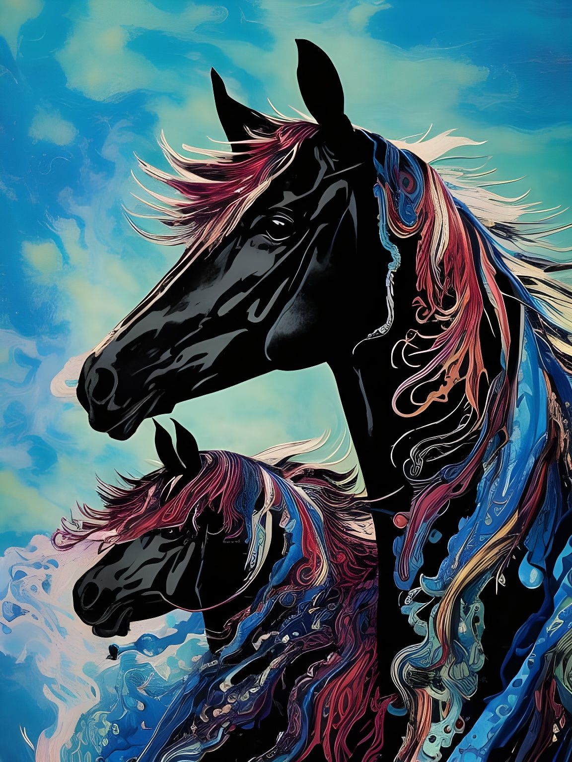 Majestic Horse King in Ornate Crown: Digital Illustration