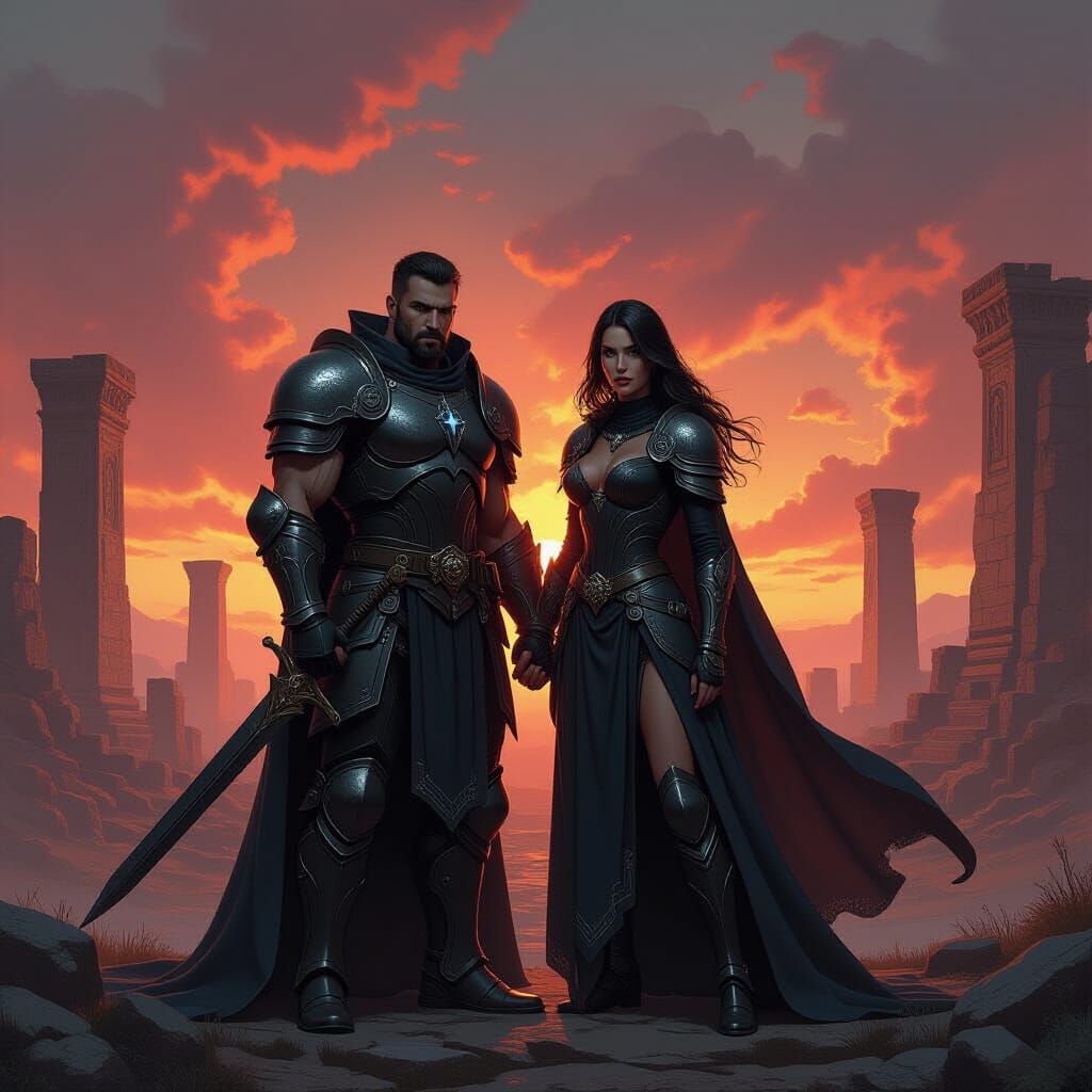 Armored Warrior and Sorceress Unite in Dystopian Realm