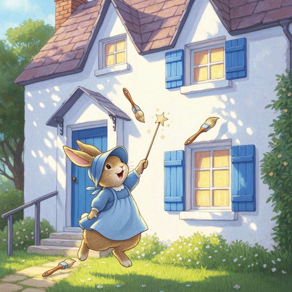 Bunny Paints Cottage White in Storybook Style