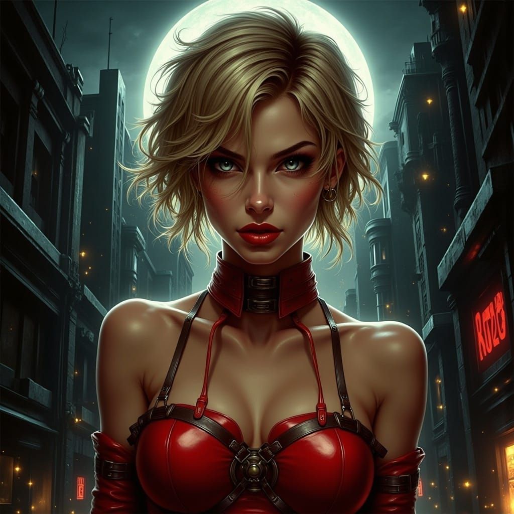 Surreal City Siren Illuminated by Moonlight in Cyberpunk Sty...