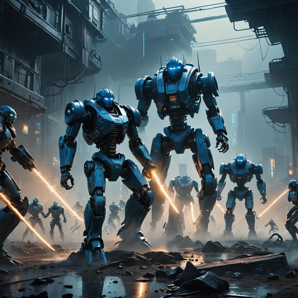 Robots Sword Fight with Neon Highlights