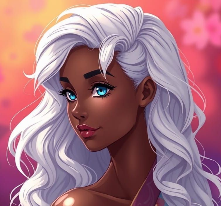 Ethereal Dark Skinned Manga Goddess in Vibrant Colors